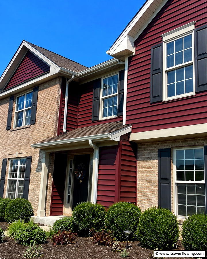 Burgundy Vinyl with Tan Brick - 25 Vinyl Siding and Brick Combinations for Curb Appeal