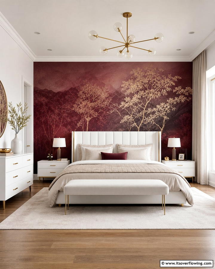 Burgundy Wall Art Murals - 20 Luxurious Burgundy Bedroom Ideas for a Cozy Retreat
