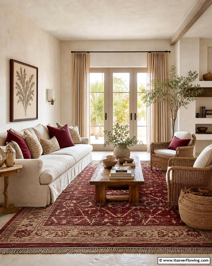 Burgundy and Beige Balance - 25 Burgundy Living Room Ideas for a Rich and Cozy Look