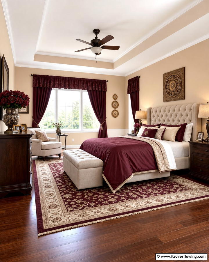 Burgundy and Beige Harmony - 20 Luxurious Burgundy Bedroom Ideas for a Cozy Retreat