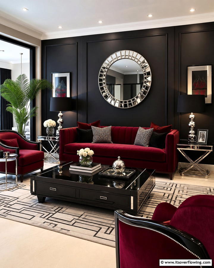 Burgundy and Black Drama - 25 Burgundy Living Room Ideas for a Rich and Cozy Look