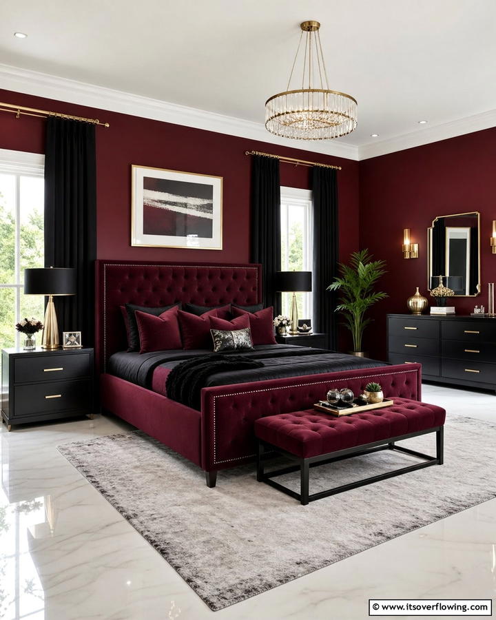 Burgundy and Black Elegance - 20 Luxurious Burgundy Bedroom Ideas for a Cozy Retreat