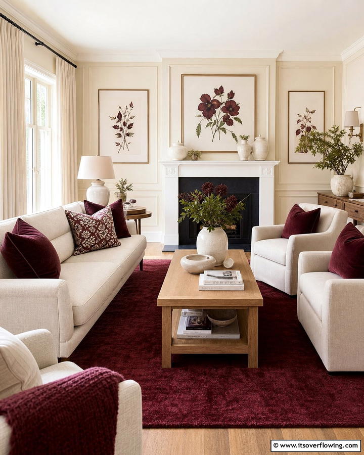 Burgundy and Cream Color Scheme - 25 Burgundy Living Room Ideas for a Rich and Cozy Look