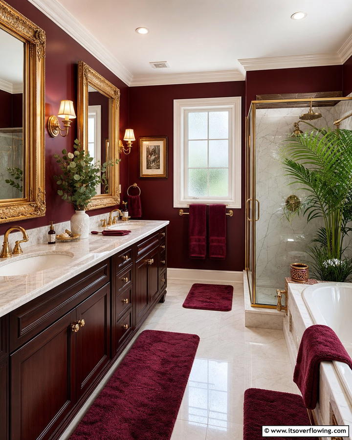 Burgundy and Gold Accents - 25 Elegant Burgundy Bathroom Ideas for a Luxe Look