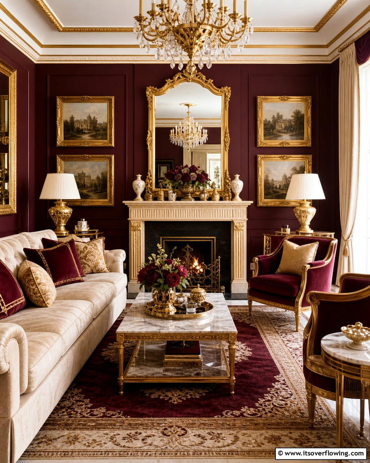 Burgundy and Gold Color Scheme - 25 Burgundy Living Room Ideas for a Rich and Cozy Look