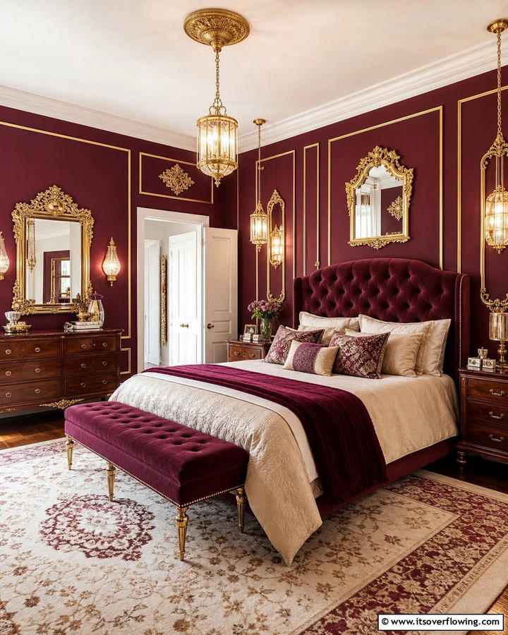 Burgundy and Gold Color Scheme - 20 Luxurious Burgundy Bedroom Ideas for a Cozy Retreat