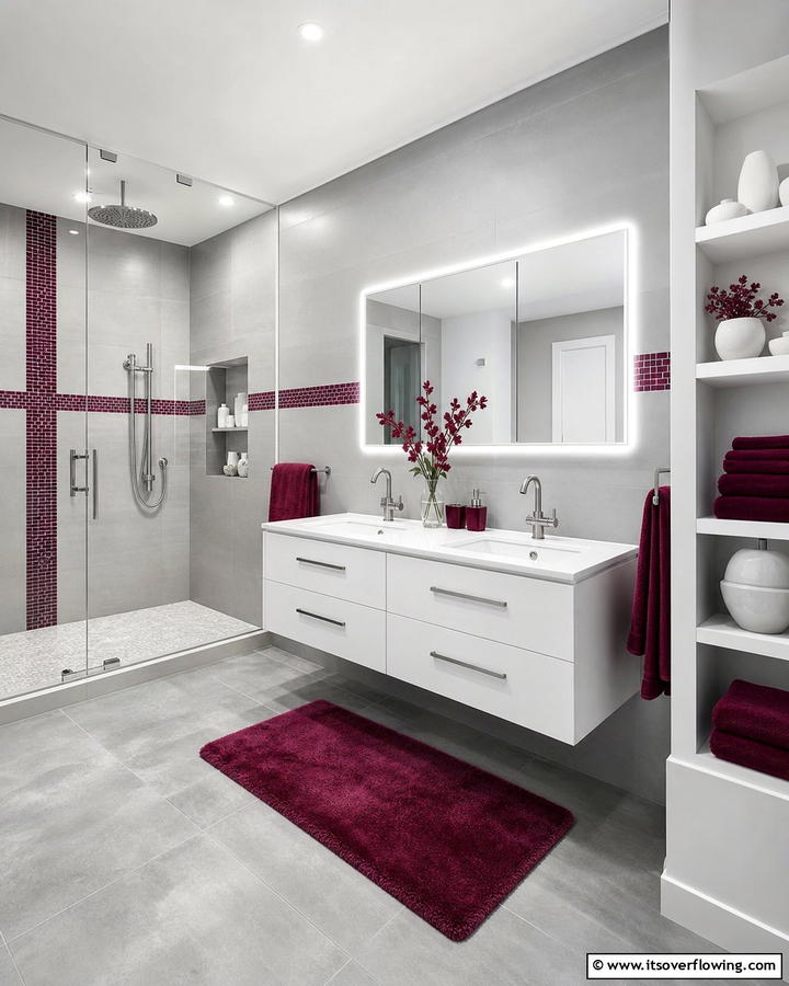 Burgundy and Gray Color Scheme - 25 Elegant Burgundy Bathroom Ideas for a Luxe Look