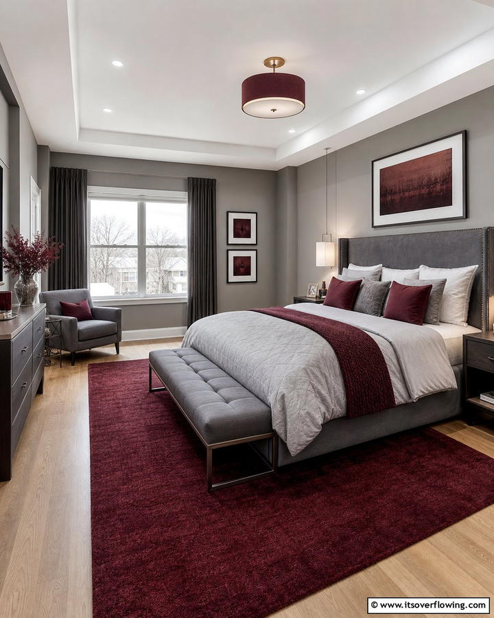 Burgundy and Gray Palette - 20 Luxurious Burgundy Bedroom Ideas for a Cozy Retreat