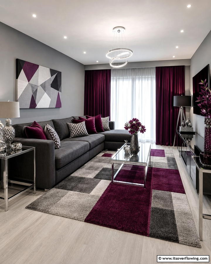 Burgundy and Grey Contrast - 25 Burgundy Living Room Ideas for a Rich and Cozy Look