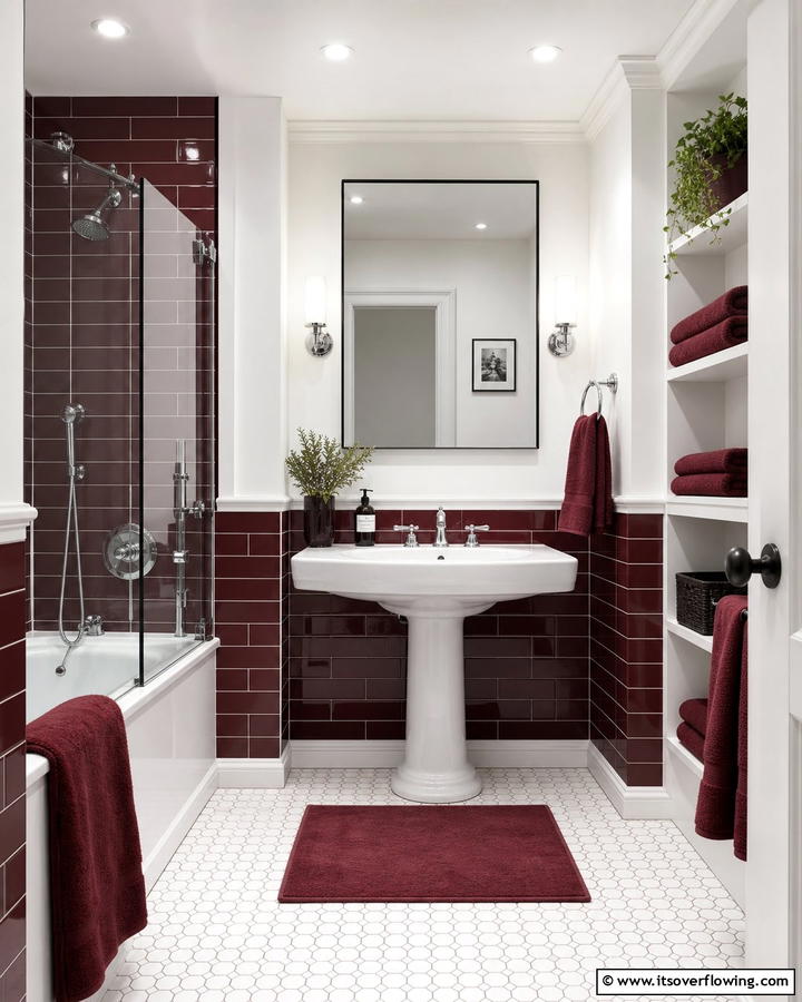 Burgundy and White Contrast - 25 Elegant Burgundy Bathroom Ideas for a Luxe Look