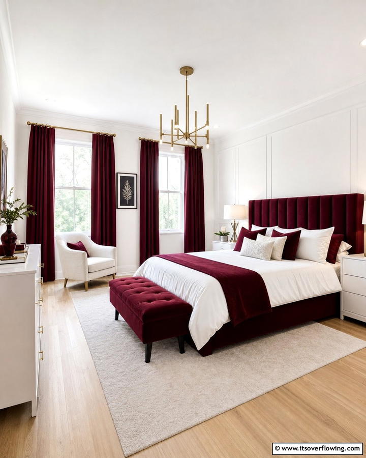 Burgundy and White Contrast - 20 Luxurious Burgundy Bedroom Ideas for a Cozy Retreat