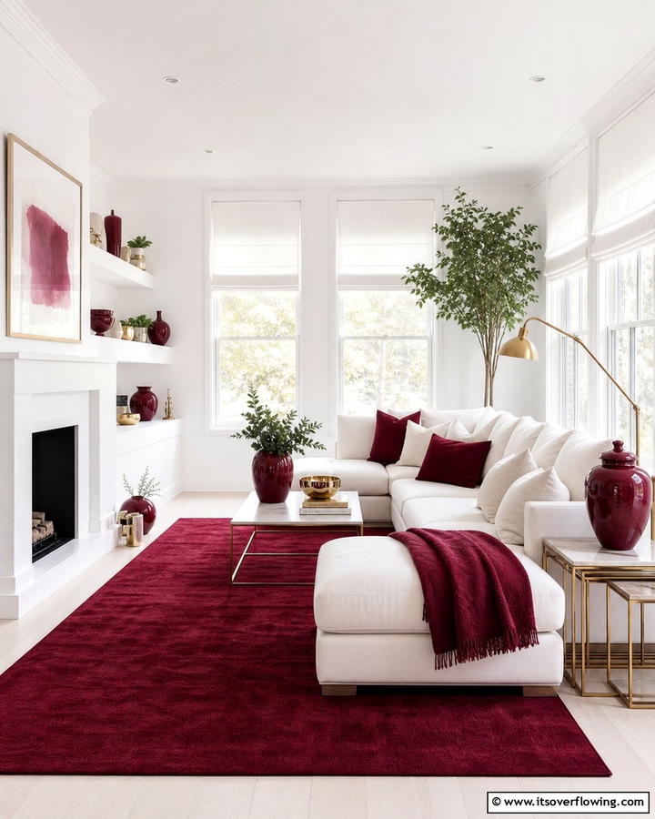 Burgundy and White Simplicity - 25 Burgundy Living Room Ideas for a Rich and Cozy Look