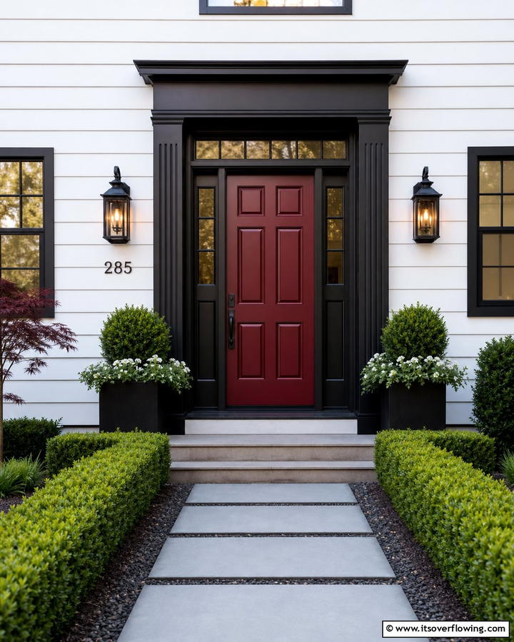 Burgundy with Black Trim for a Bold Statement - 20 Elegant Burgundy Front Door Ideas for Your Home