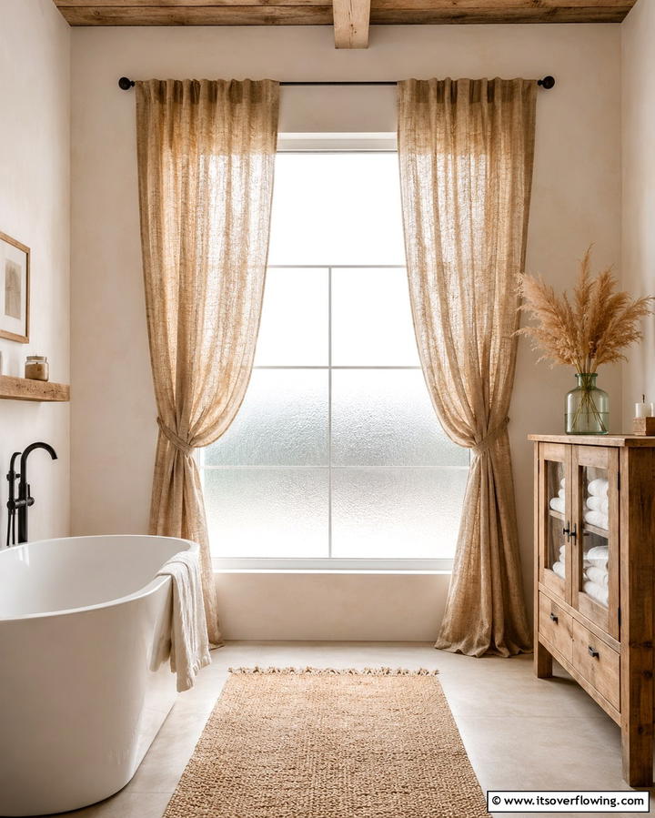 Burlap Curtains - 25 Rustic Bathroom Ideas for a Cozy Feel