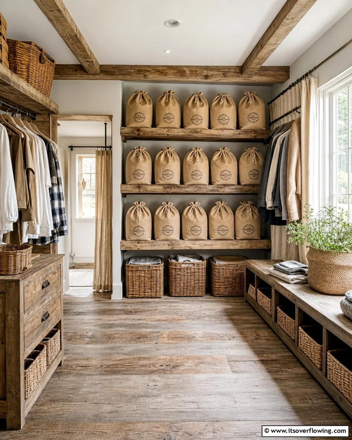 Burlap Storage Bags - 20 Rustic Closet Ideas for a Charming Storage Solution