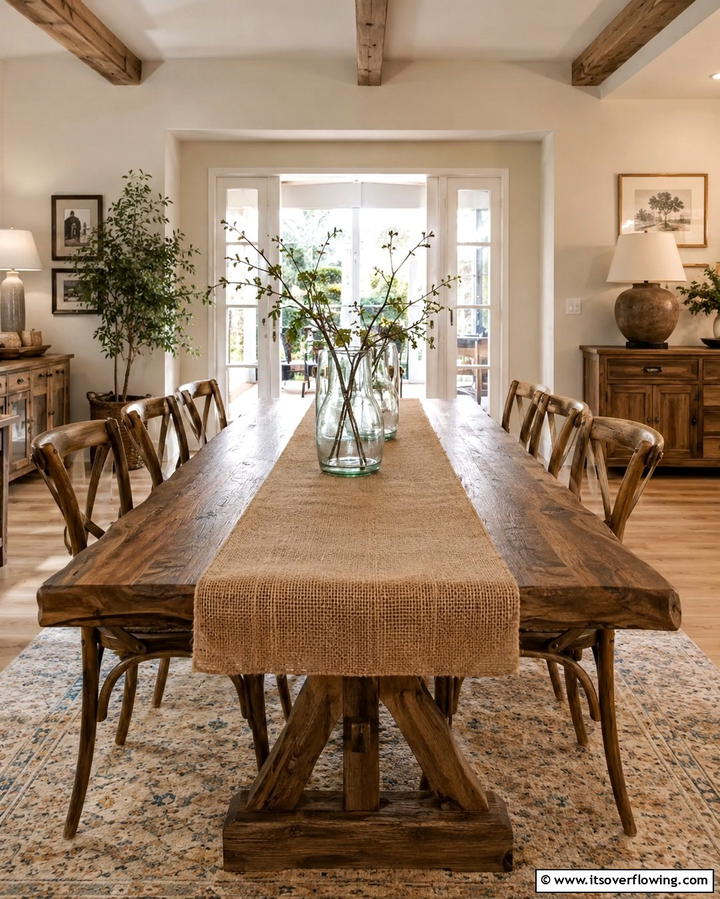Burlap Table Runners - 30 Rustic Dining Room Ideas for Cozy Family Gatherings