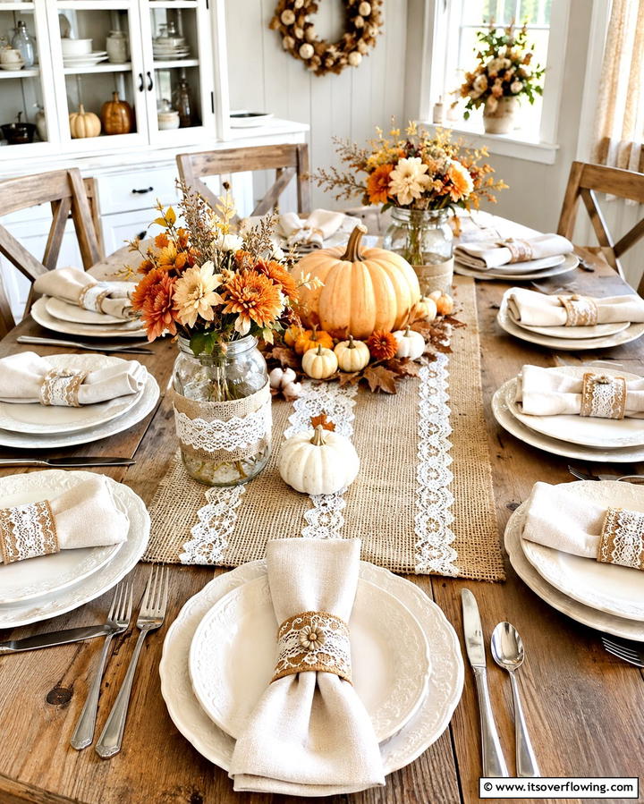 Burlap and Lace Napkin Rings - 25 Fall Table Decor Ideas for a Seasonal and Festive Dining Experience