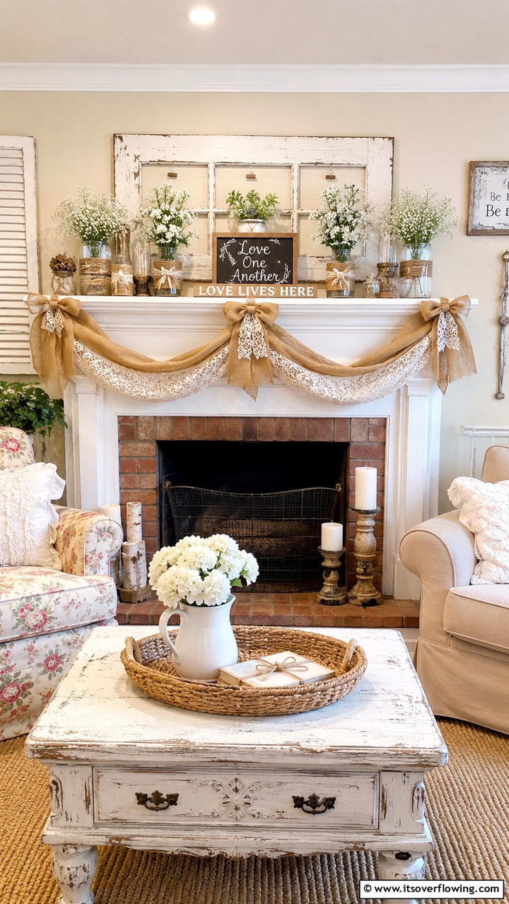 Burlap and Lace - 30 Fall Mantel Decor Ideas for Seasonal Coziness