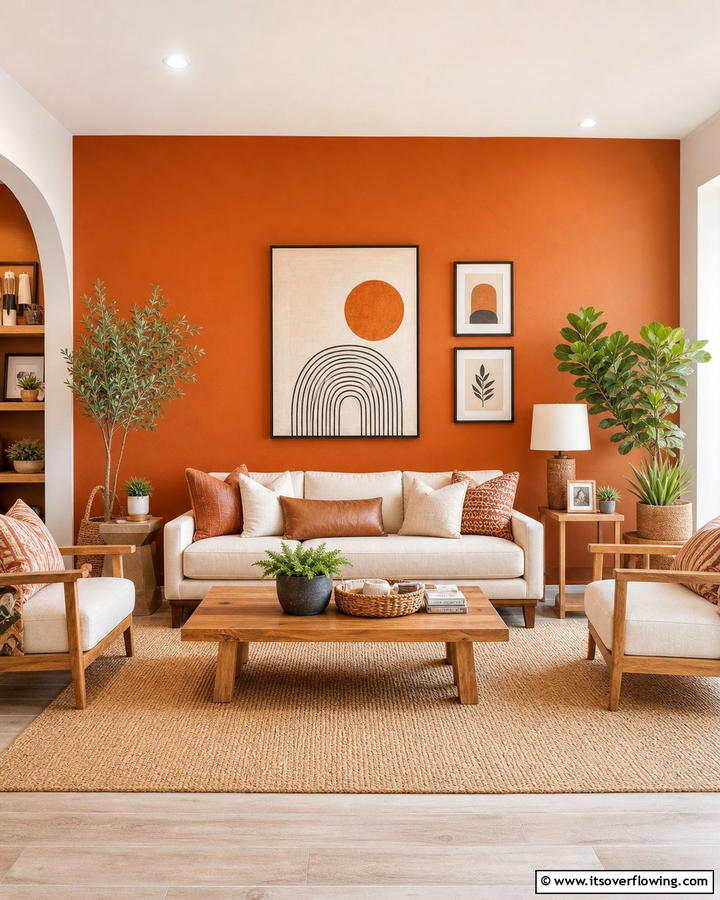 Burnt Orange Accent WallExact - 25 Burnt Orange Living Room Ideas for a Warm Ambiance