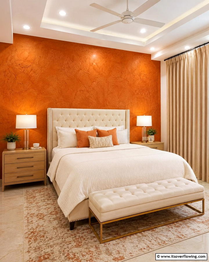 Burnt Orange Accent WallOne - 30 Warm Burnt Orange Bedroom Designs for Cozy Autumn Vibes