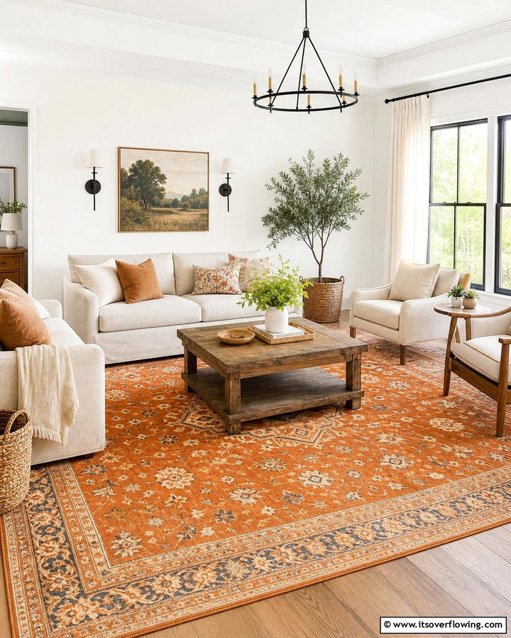Burnt Orange Area Rug - 25 Burnt Orange Living Room Ideas for a Warm Ambiance
