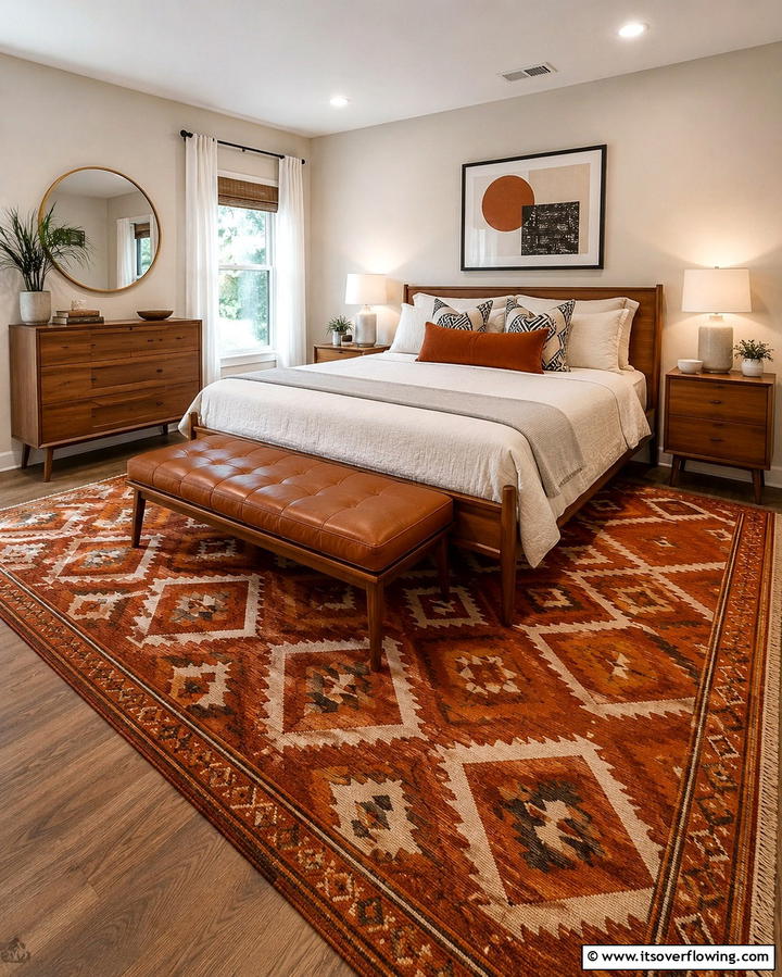 Burnt Orange Area RugExact - 30 Warm Burnt Orange Bedroom Designs for Cozy Autumn Vibes