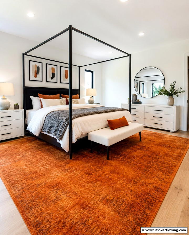 Burnt Orange Area RugOne - 30 Warm Burnt Orange Bedroom Designs for Cozy Autumn Vibes