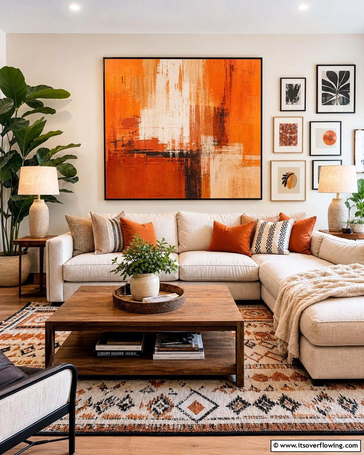 Burnt Orange ArtworkOne - 25 Burnt Orange Living Room Ideas for a Warm Ambiance
