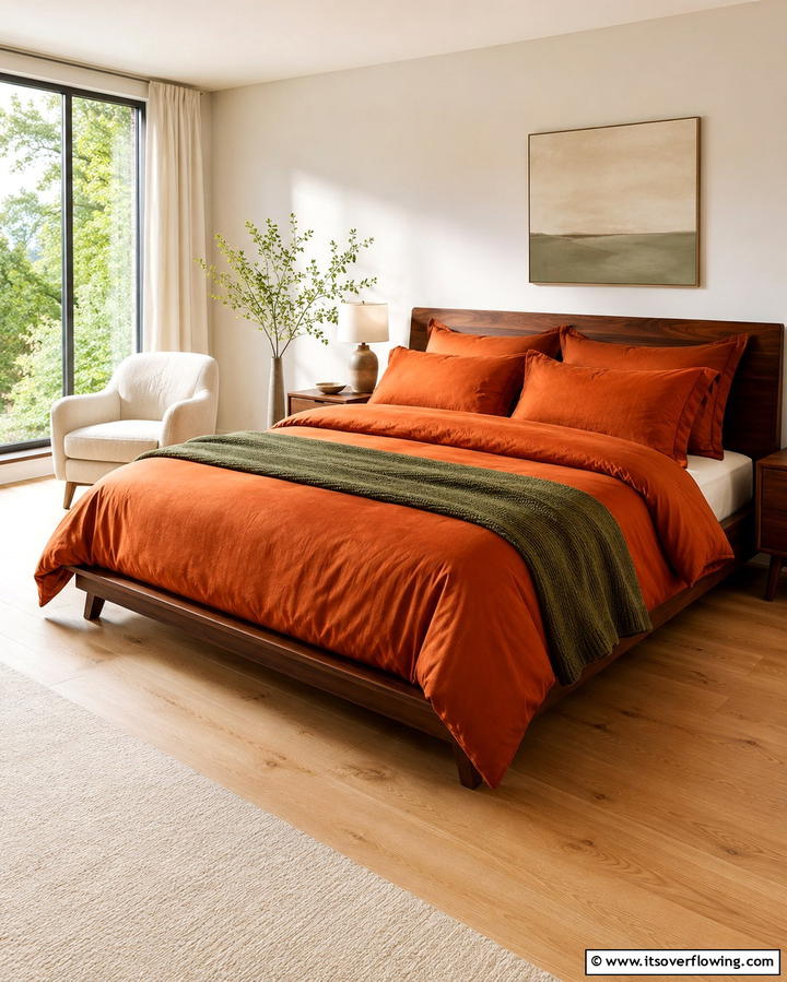 Burnt Orange Bedding - 30 Warm Burnt Orange Bedroom Designs for Cozy Autumn Vibes