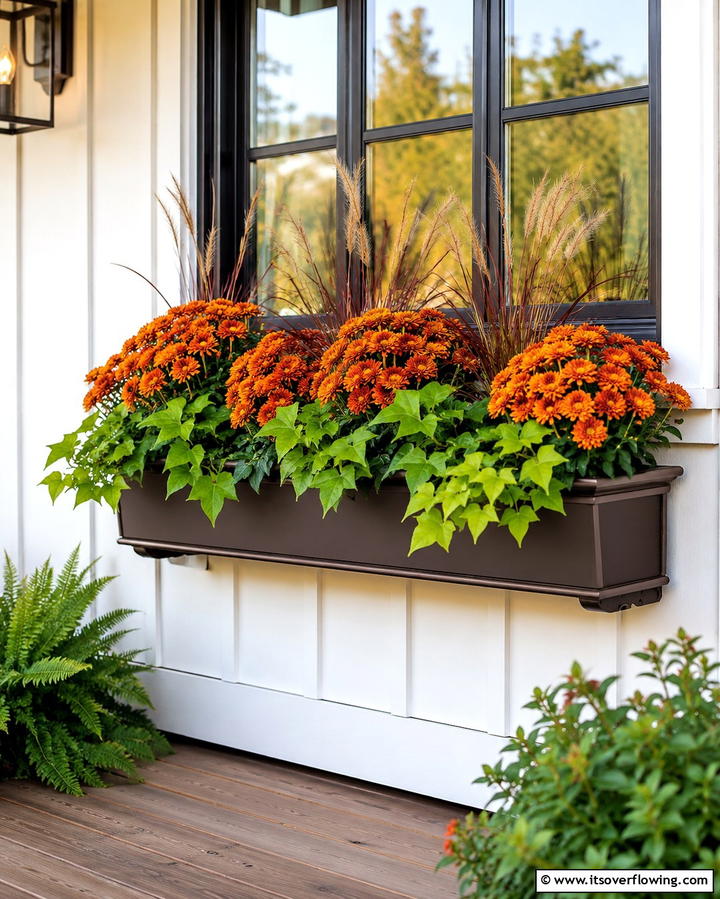 Burnt Orange Blossoms - 30 Fall Window Box Ideas for Autumn-Inspired Floral Displays