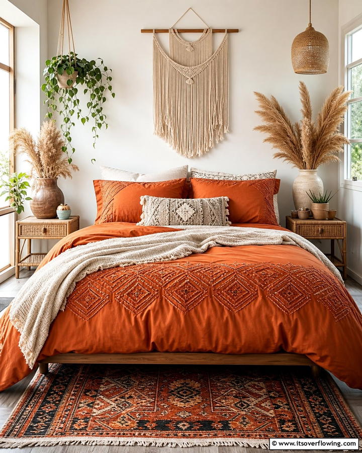 Burnt Orange Boho Duvet Cover - 20 Boho Burnt Orange Bedroom Ideas for a Warm Ambiance