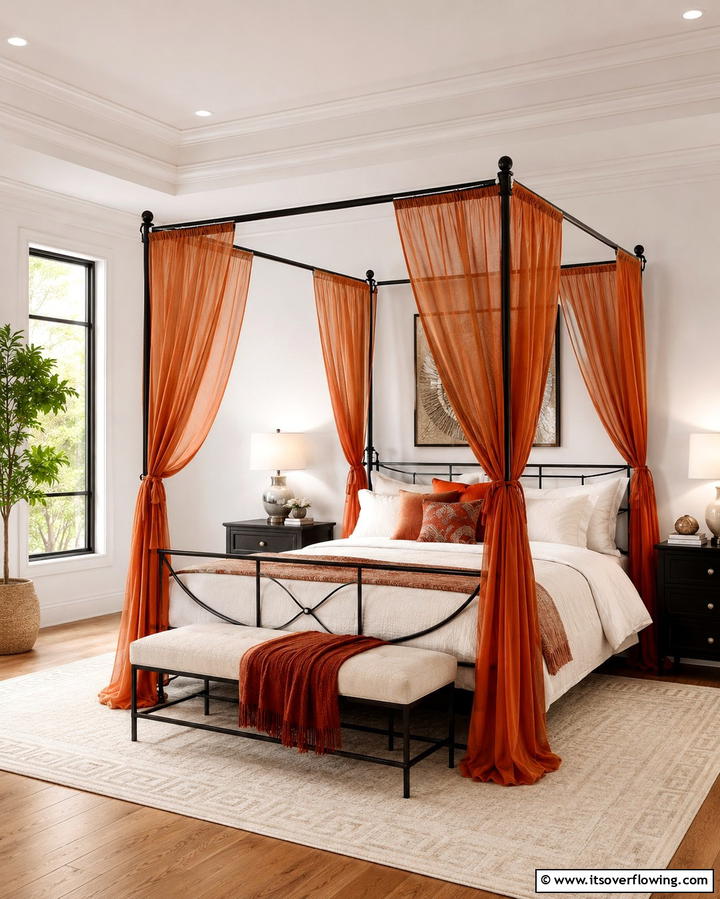 Burnt Orange Canopy Bed - 30 Warm Burnt Orange Bedroom Designs for Cozy Autumn Vibes
