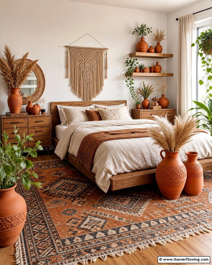 Burnt Orange Decorative Vases - 20 Boho Burnt Orange Bedroom Ideas for a Warm Ambiance