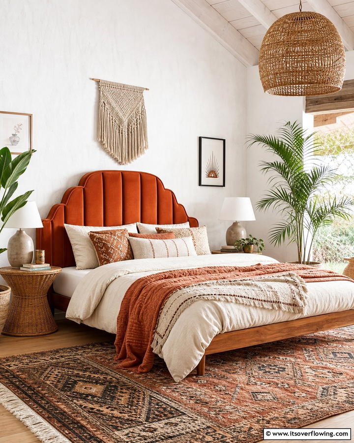 Burnt Orange Headboard - 20 Boho Burnt Orange Bedroom Ideas for a Warm Ambiance