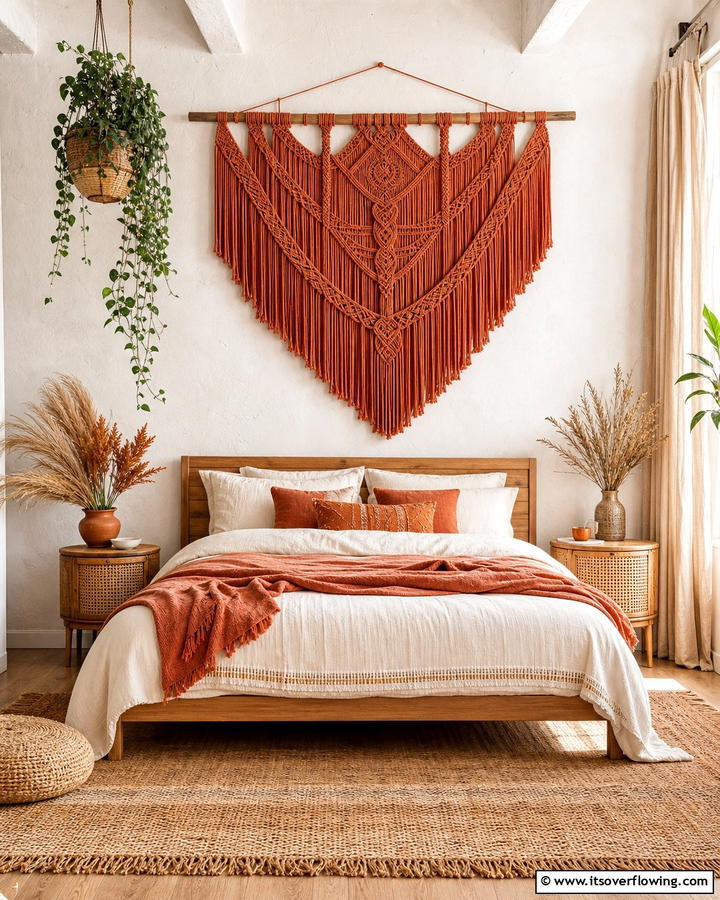 Burnt Orange Macrame Wall Hanging - 20 Boho Burnt Orange Bedroom Ideas for a Warm Ambiance