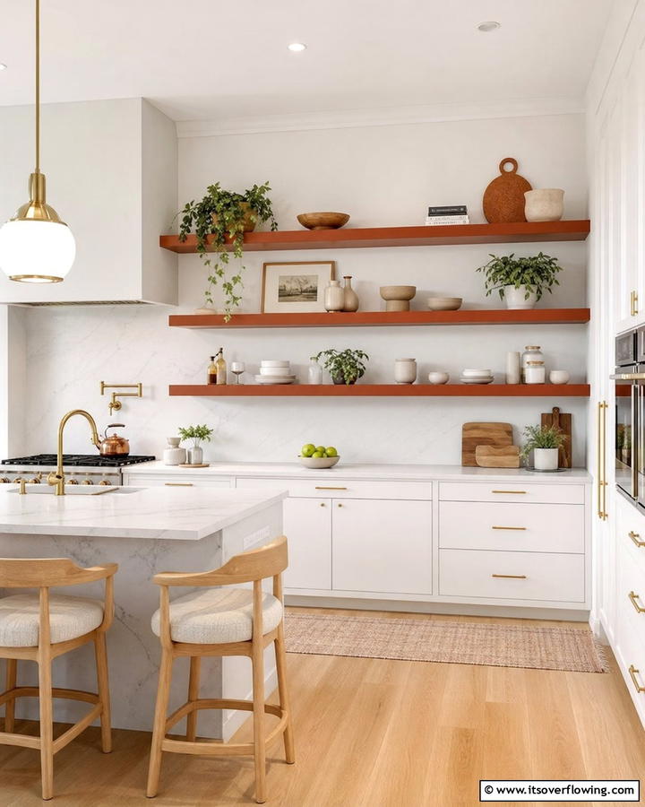 Burnt Orange Open Shelving - 25 Burnt Orange Kitchen Ideas for a Warm and Inviting Space