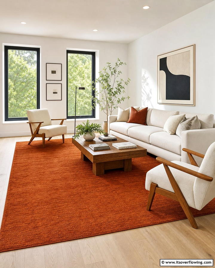 Burnt Orange Rug - 25 Burnt Orange Living Room Ideas for a Warm Ambiance
