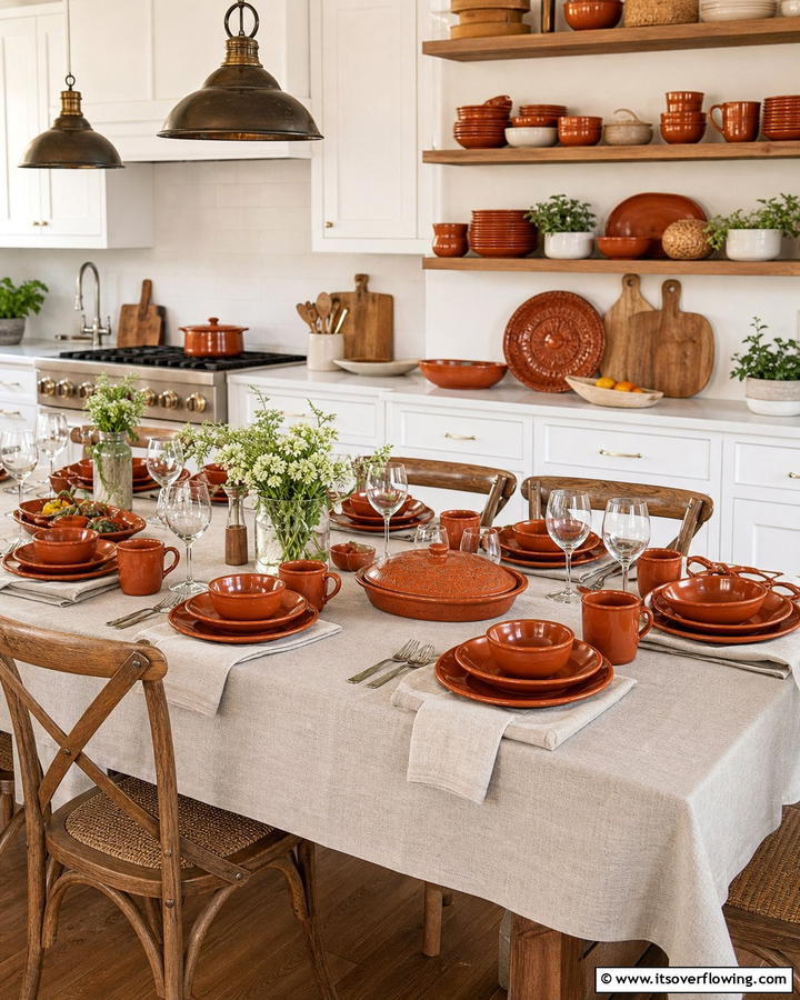 Burnt Orange Tableware - 25 Burnt Orange Kitchen Ideas for a Warm and Inviting Space