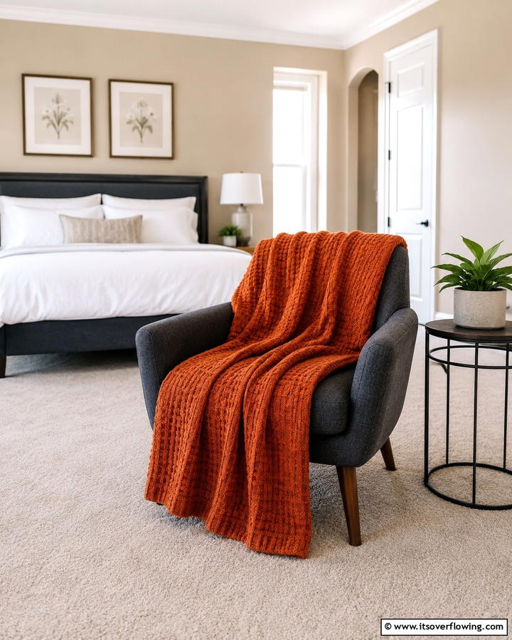 Burnt Orange Throw Blanket - 30 Warm Burnt Orange Bedroom Designs for Cozy Autumn Vibes