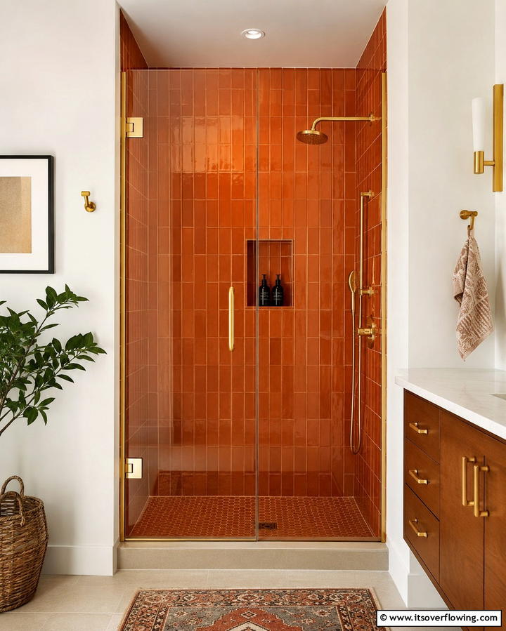 Burnt Orange Tiles - 25 Orange Bathroom Ideas for a Vibrant Space