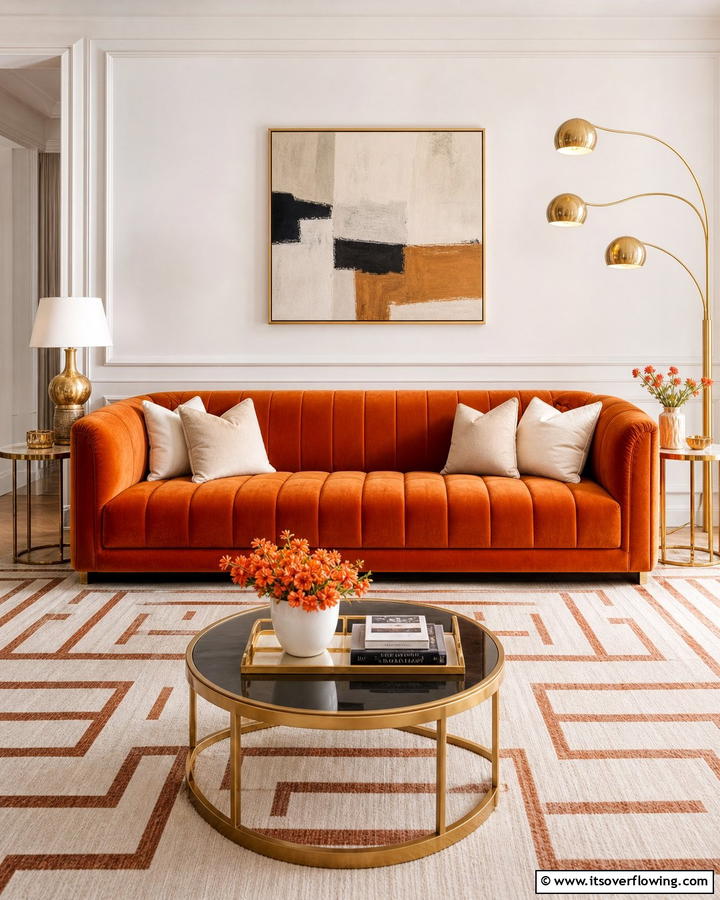 Burnt Orange Velvet SofaExact - 25 Burnt Orange Living Room Ideas for a Warm Ambiance