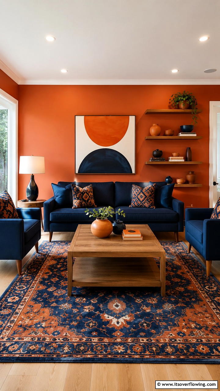 Burnt Orange and Classic Navy - 21 Two Colour Combinations for a Vibrant Living Room