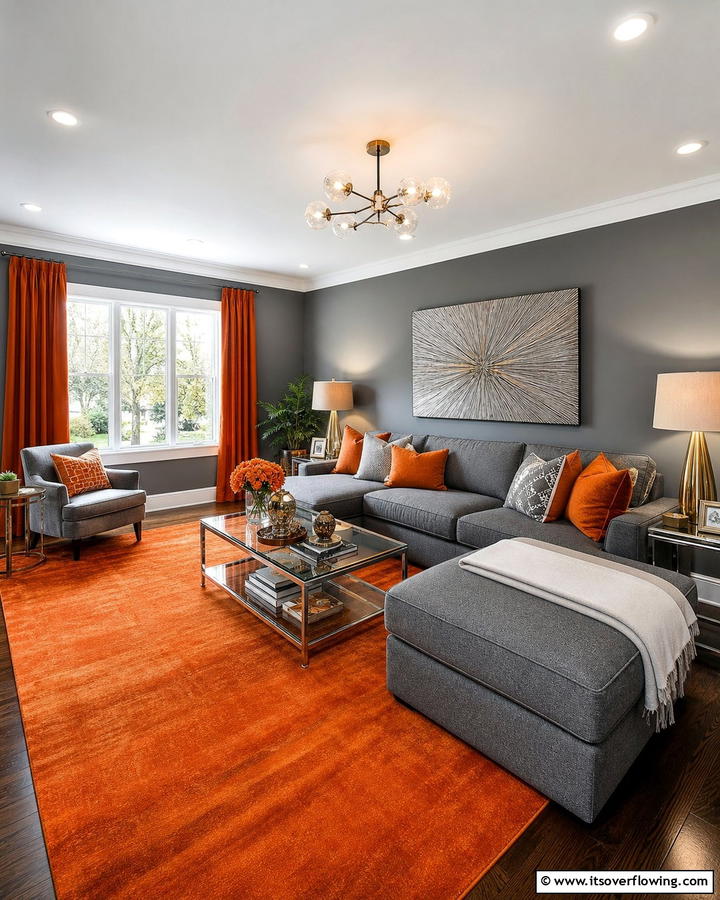 Burnt Orange and Grey Color SchemeOne - 25 Burnt Orange Living Room Ideas for a Warm Ambiance
