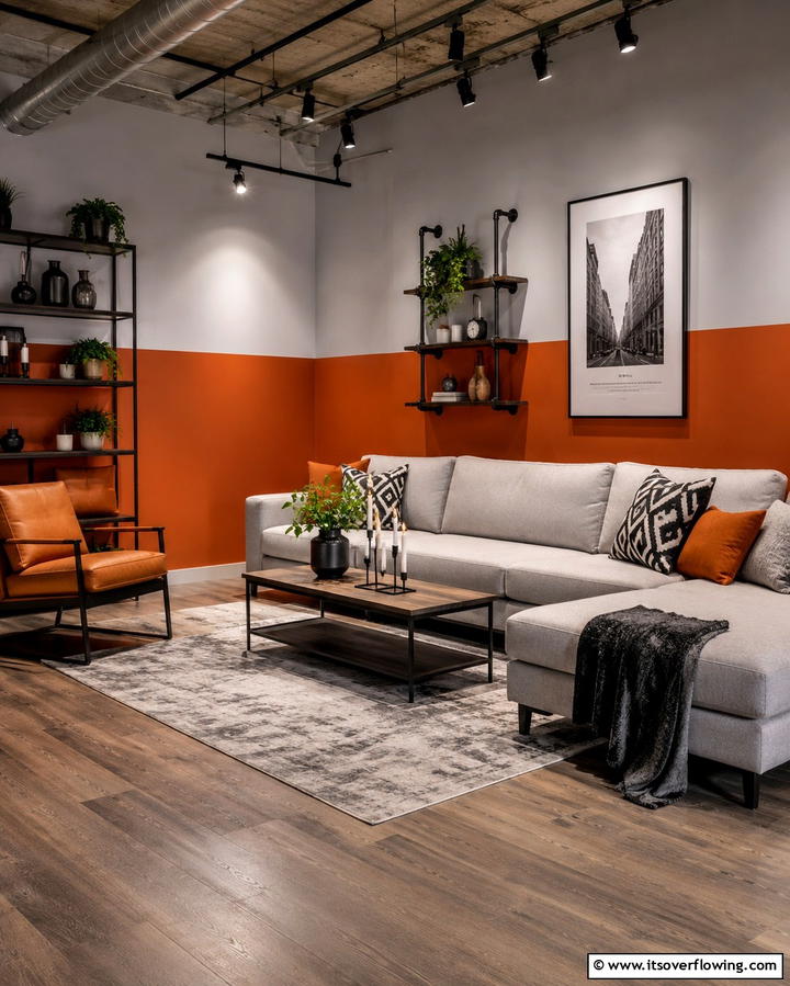 Burnt Orange and Light Grey - 30 Two-Tone Wall Paint Ideas to Elevate Your Interior Design