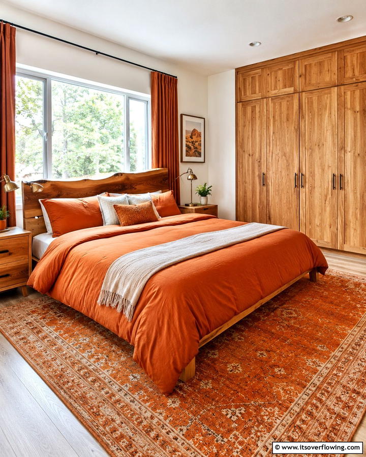 Burnt Orange and Natural Wood - 30 Warm Burnt Orange Bedroom Designs for Cozy Autumn Vibes