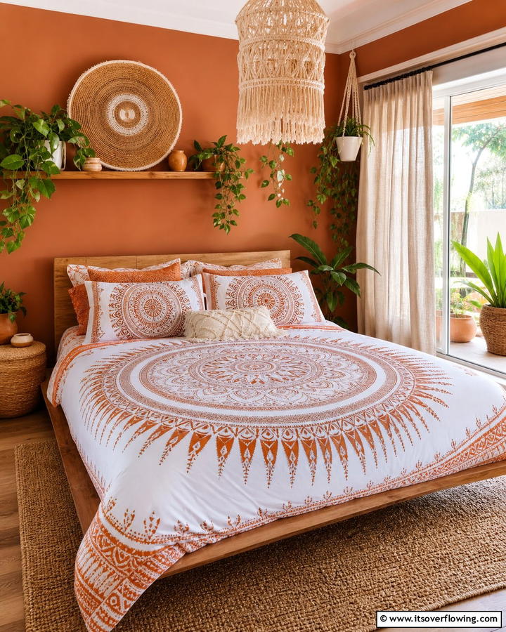 Burnt Orange and White Boho Bedding Set - 20 Boho Burnt Orange Bedroom Ideas for a Warm Ambiance
