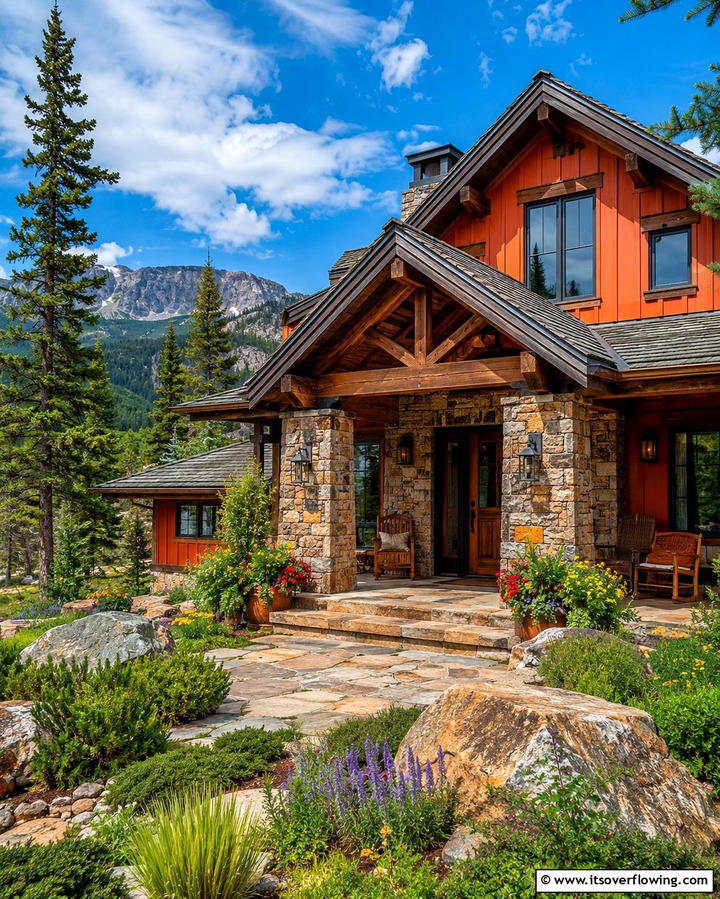 Burnt Orange with Natural Stone Accents - 25 Orange House Exterior Ideas for a Bold Look