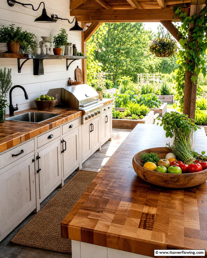 Butcher Block Countertops - 25 Types of Outdoor Kitchen Countertops for Durability