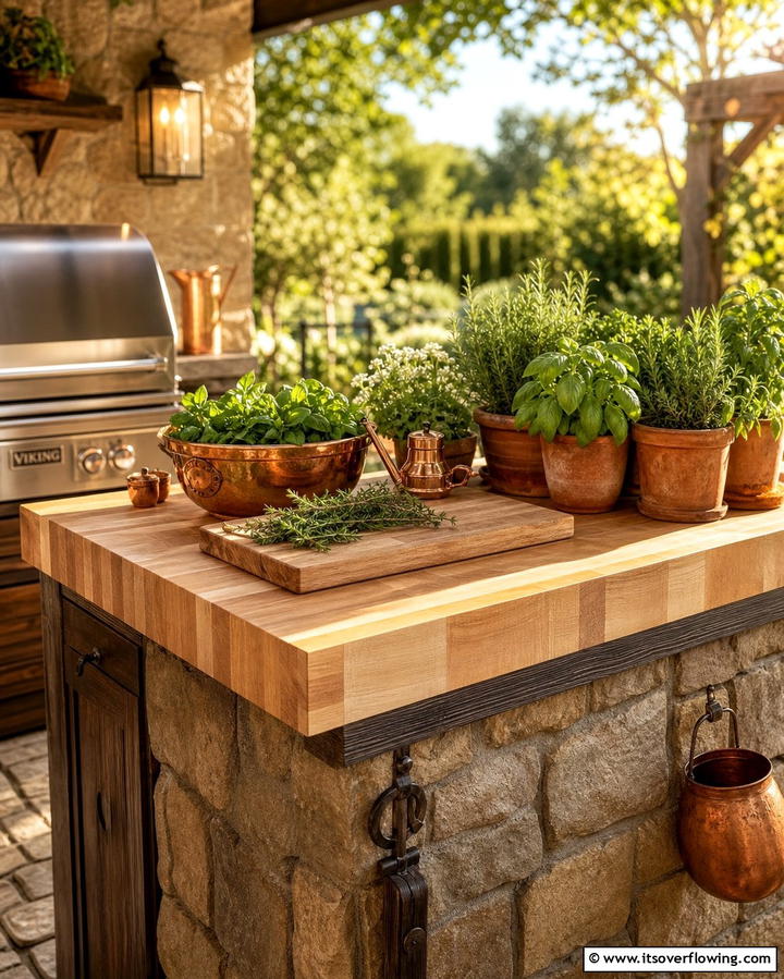 Butcher Block Countertops for Warmth and Charm - 25 Outdoor Kitchen Countertop Ideas for Functionality