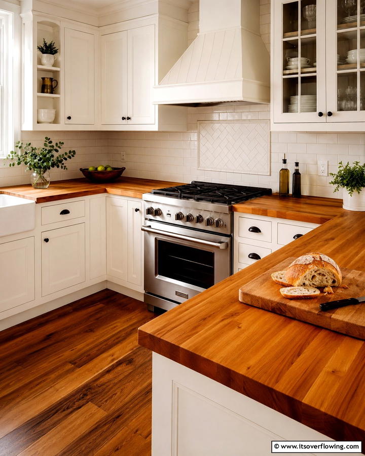 Butcher Block CountertopsExact - 30 Charming White Farmhouse Kitchen Inspirations